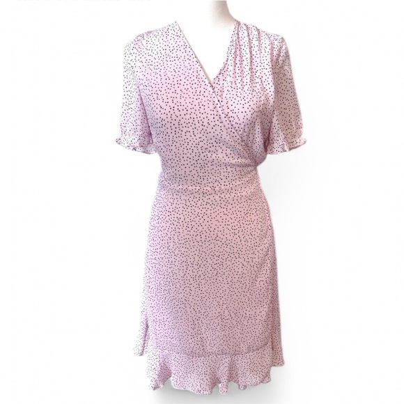 MSCH Copenhagen Samera Rikkelie Mini Wrap Dress Lilac Pink Polka Dot Size XS NEW - Picture 2 of 11